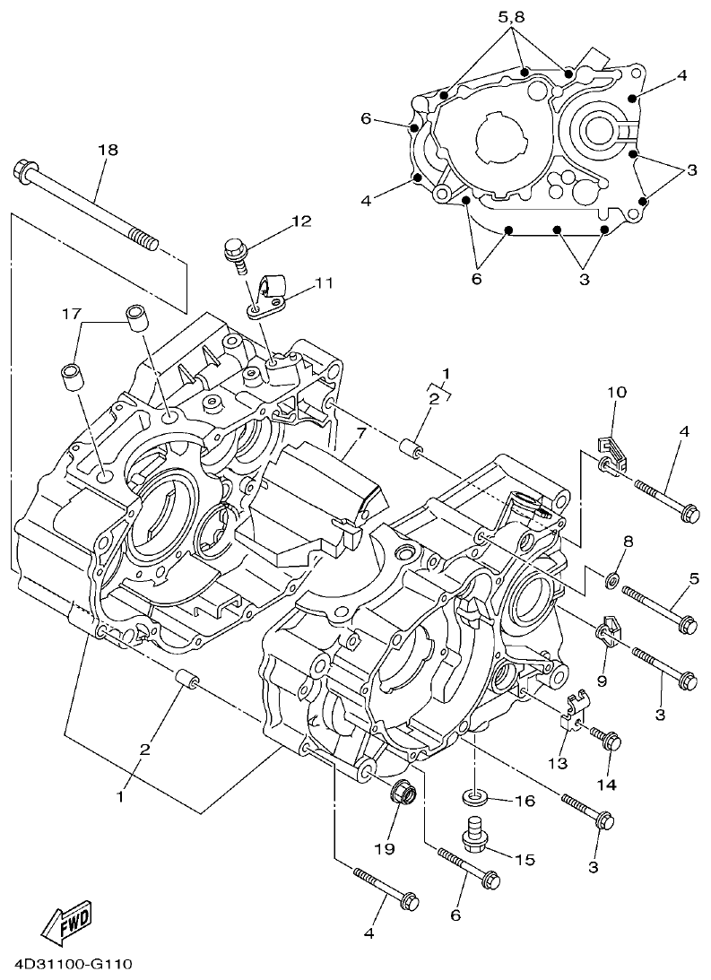 Yamaha 250RAP CRANKCASE parts diagram